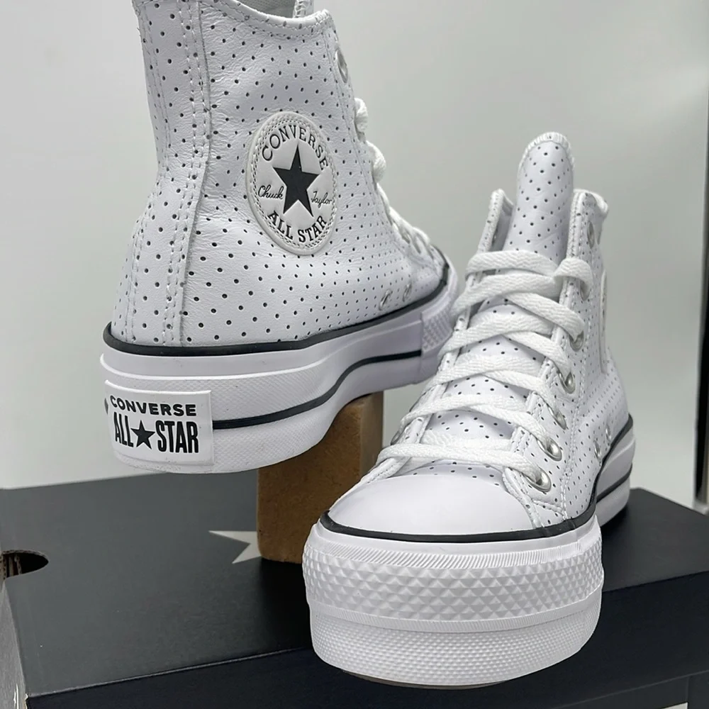 Converse WMNS A13412C CTAS LIFT HI WHITE PERFORATED/WHITE/BLACK Platforms Sneakr